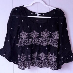 American Eagle Celestial Embroidered 100% Cotton tiered peplum tunic XS